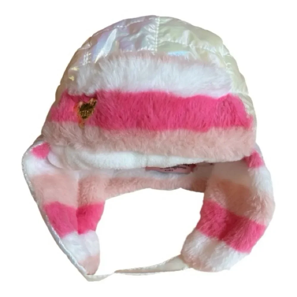 Juicy Couture Baby glam iridescent white plush cap hat head covering